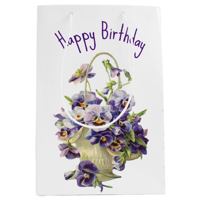 Sacola Para Presentes Média Birthday Pansy Basket (Frente)