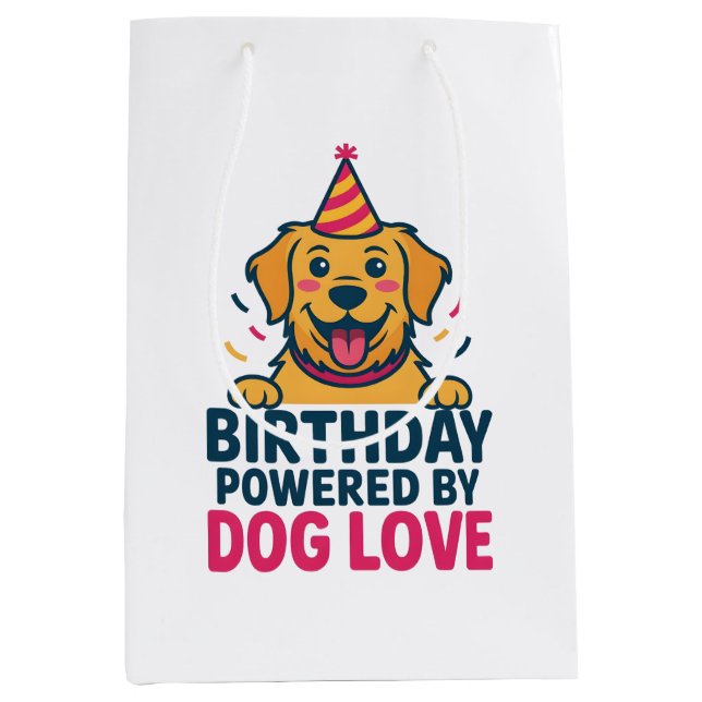 Sacola Para Presentes Média Birthday Powered by Dog Love Illustration (Frente)