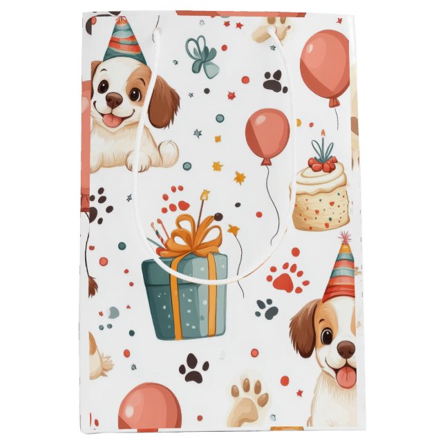 Sacola Para Presentes Média Birthday Puppy Gift Bag (Frente)