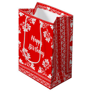Sacola Para Presentes Média Birthday Red and White Bandanna