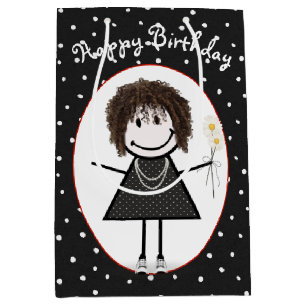 Sacola Para Presentes Média Birthday Stick Figure Girl On Bolinhas