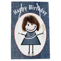 Birthday Stick Figure Girl On Denim