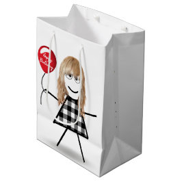 Sacola Para Presentes Média Birthday Stick Girl com balão vermelho