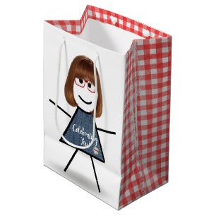 Sacola Para Presentes Média Birthday Stick Girl com cabelo