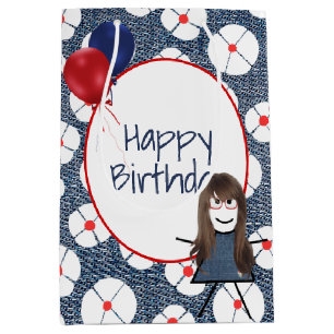 Sacola Para Presentes Média Birthday Stick Girl com cabelo