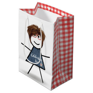 Sacola Para Presentes Média Birthday Stick Girl com cabelo