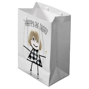 Sacola Para Presentes Média Birthday Stick Girl com Daisy