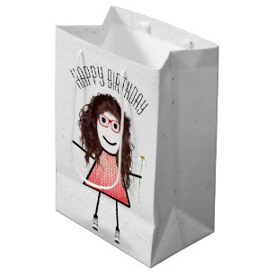 Sacola Para Presentes Média Birthday Stick Girl com Daisy