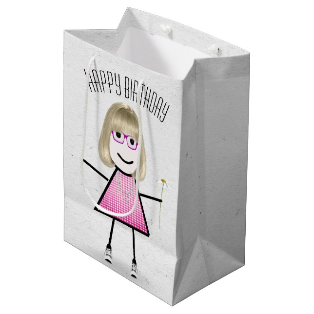 Sacola Para Presentes Média Birthday Stick Girl com Daisy (Frente inclinada)