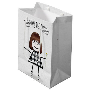 Sacola Para Presentes Média Birthday Stick Girl com Daisy