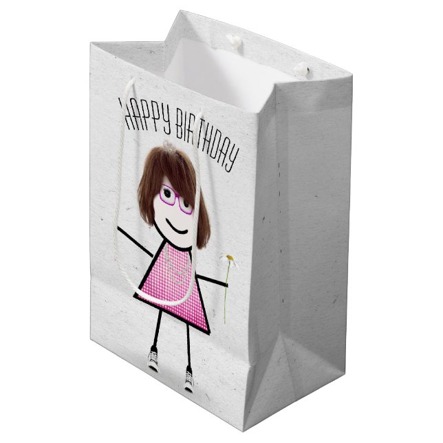 Sacola Para Presentes Média Birthday Stick Girl com Daisy (Frente inclinada)