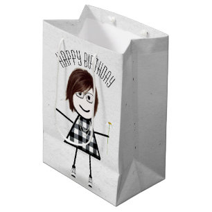 Sacola Para Presentes Média Birthday Stick Girl com Daisy