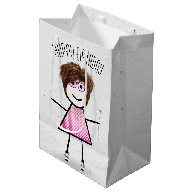 Sacola Para Presentes Média Birthday Stick Girl com Daisy (Frente inclinada)