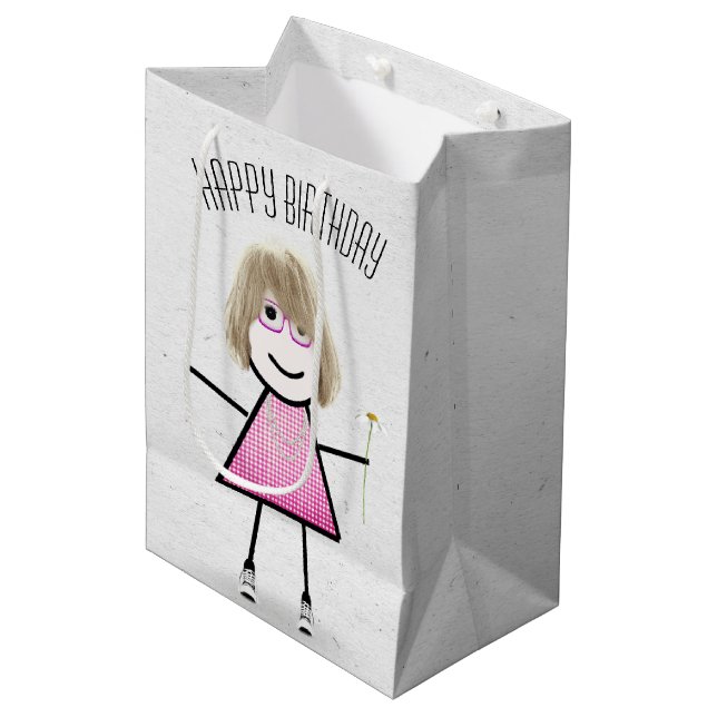 Sacola Para Presentes Média Birthday Stick Girl com Daisy (Frente inclinada)