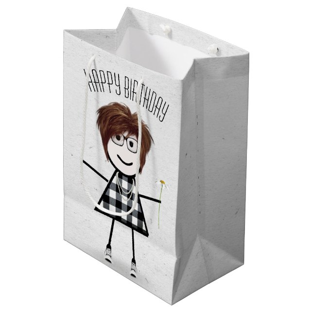 Sacola Para Presentes Média Birthday Stick Girl com Daisy (Frente inclinada)