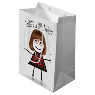 Sacola Para Presentes Média Birthday Stick Girl com Daisy