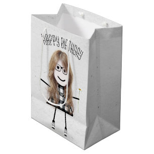 Sacola Para Presentes Média Birthday Stick Girl com Daisy
