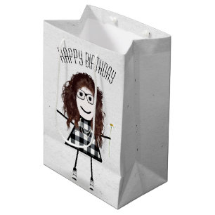 Sacola Para Presentes Média Birthday Stick Girl com Daisy