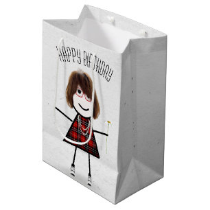 Sacola Para Presentes Média Birthday Stick Girl com Daisy