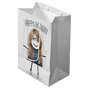 Sacola Para Presentes Média Birthday Stick Girl com Daisy