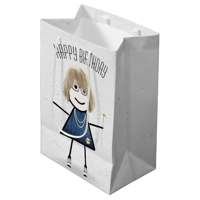 Sacola Para Presentes Média Birthday Stick Girl com Daisy (Frente inclinada)