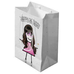 Sacola Para Presentes Média Birthday Stick Girl com Daisy