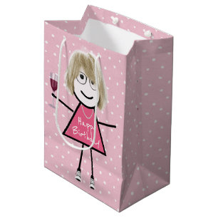 Sacola Para Presentes Média Birthday Stick Girl Em Bolinhas