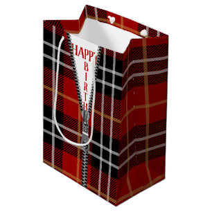 Sacola Para Presentes Média Birthday Zipper Na Xadrez De Tartan