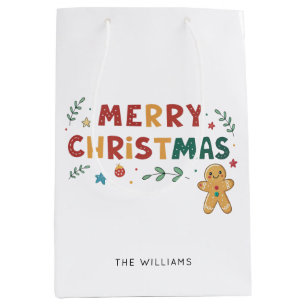 Sacola Para Presentes Média Biscoito de Gingerpão bonito personalizado Natal