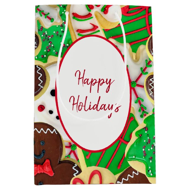 Sacola Para Presentes Média Biscoitos de Açúcar de Natal (Frente)