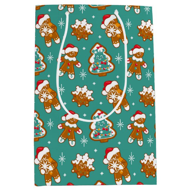 Sacola Para Presentes Média Biscoitos de Gengibre de Natal (Frente)