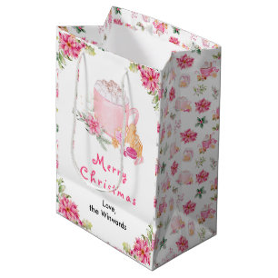 Sacola Para Presentes Média Biscoitos de Natal e Cacau Rosa Feliz Natal