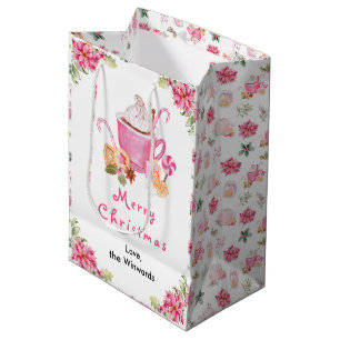 Sacola Para Presentes Média Biscoitos de Natal e Cacau Rosa Feliz Natal