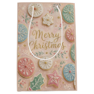 Sacola Para Presentes Média Biscoitos de Natal Pastel Feliz Natal Floco de Nev
