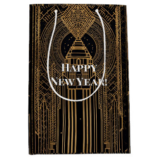 Sacola Para Presentes Média Black and Gold Art Deco