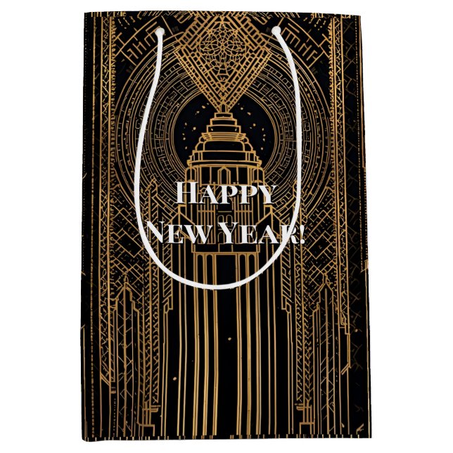 Sacola Para Presentes Média Black and Gold Art Deco (Frente)