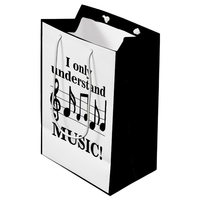 Sacola Para Presentes Média Black and White Music Notes Musician Party (Frente inclinada)