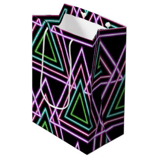 Sacola Para Presentes Média Black Colorful Retro 80's Neon Geometric Triangles
