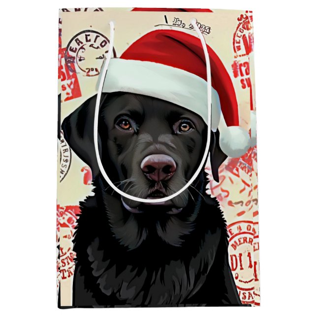 Sacola Para Presentes Média Black lab christmas (Frente)