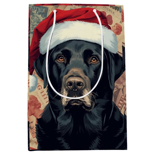 Sacola Para Presentes Média Black lab christmas (Frente)
