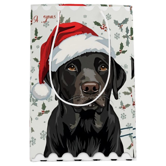 Sacola Para Presentes Média Black lab christmas (Frente)