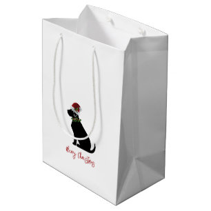 Sacola Para Presentes Média Black Lab Felry Natal Santa Hat Holly Modern