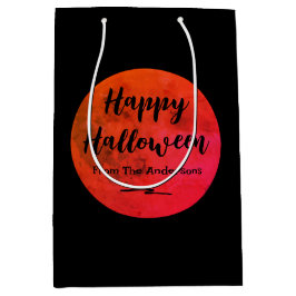 Sacola Para Presentes Média Black Orange Spooky Full Moon Feliz Halloween