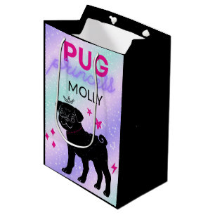 SACOLA PARA PRESENTES MÉDIA BLACK" PUG PRINCESS"