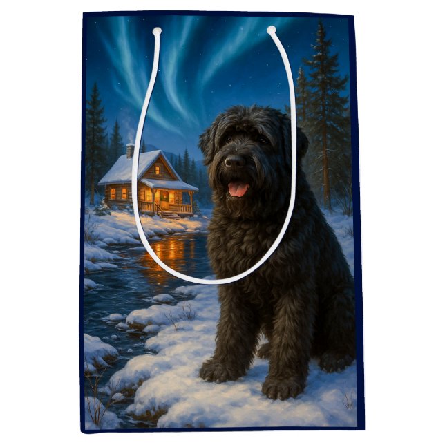 Sacola Para Presentes Média Black Russian Terrier Holiday Card (Frente)