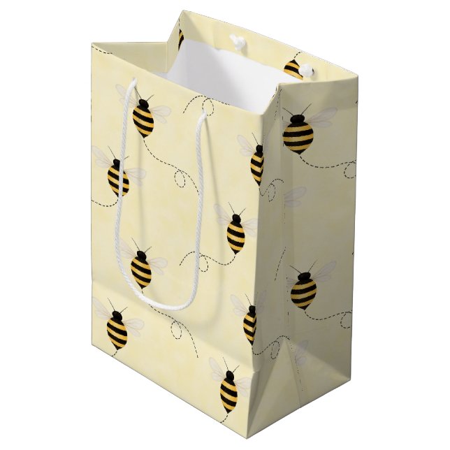 Sacola Para Presentes Média Black Yellow Gold Bees Baby Shower (Frente inclinada)