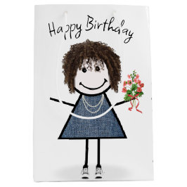 Sacola Para Presentes Média Bloco de Aniversário com Buquê