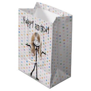 Sacola Para Presentes Média Bloco de aniversário com cabelo e óculos