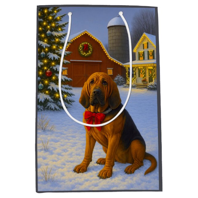 Sacola Para Presentes Média Bloodhound Holiday Card (Frente)