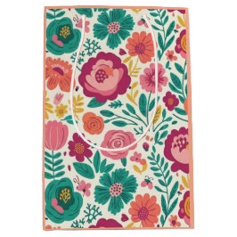 Sacola Para Presentes Média Bloom & Bright: Folk-Art Floral Garden Pattern